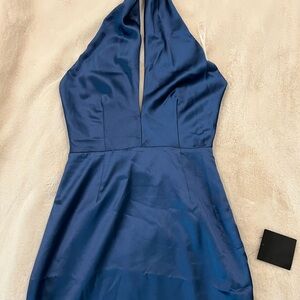 Lulus Blue Halter Satin Maxi Dress